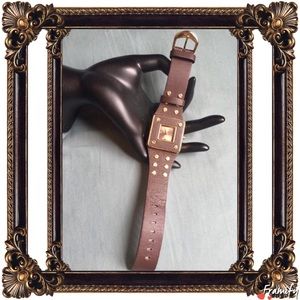 Dakota@ Golden Stud Dark Brown Leather Watch